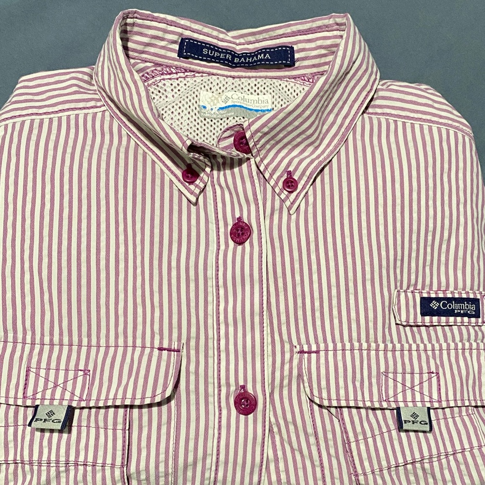 Columbia Super Bahama Purple Stripe LS PFG Shirt